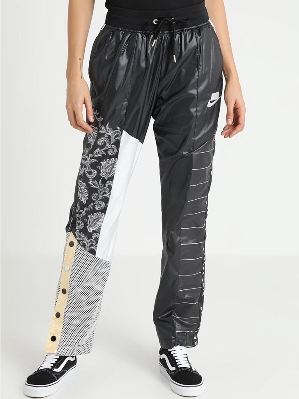 Nike Black Patchwork Track Pants with White and Cream Accents LIMITED ADDITION
